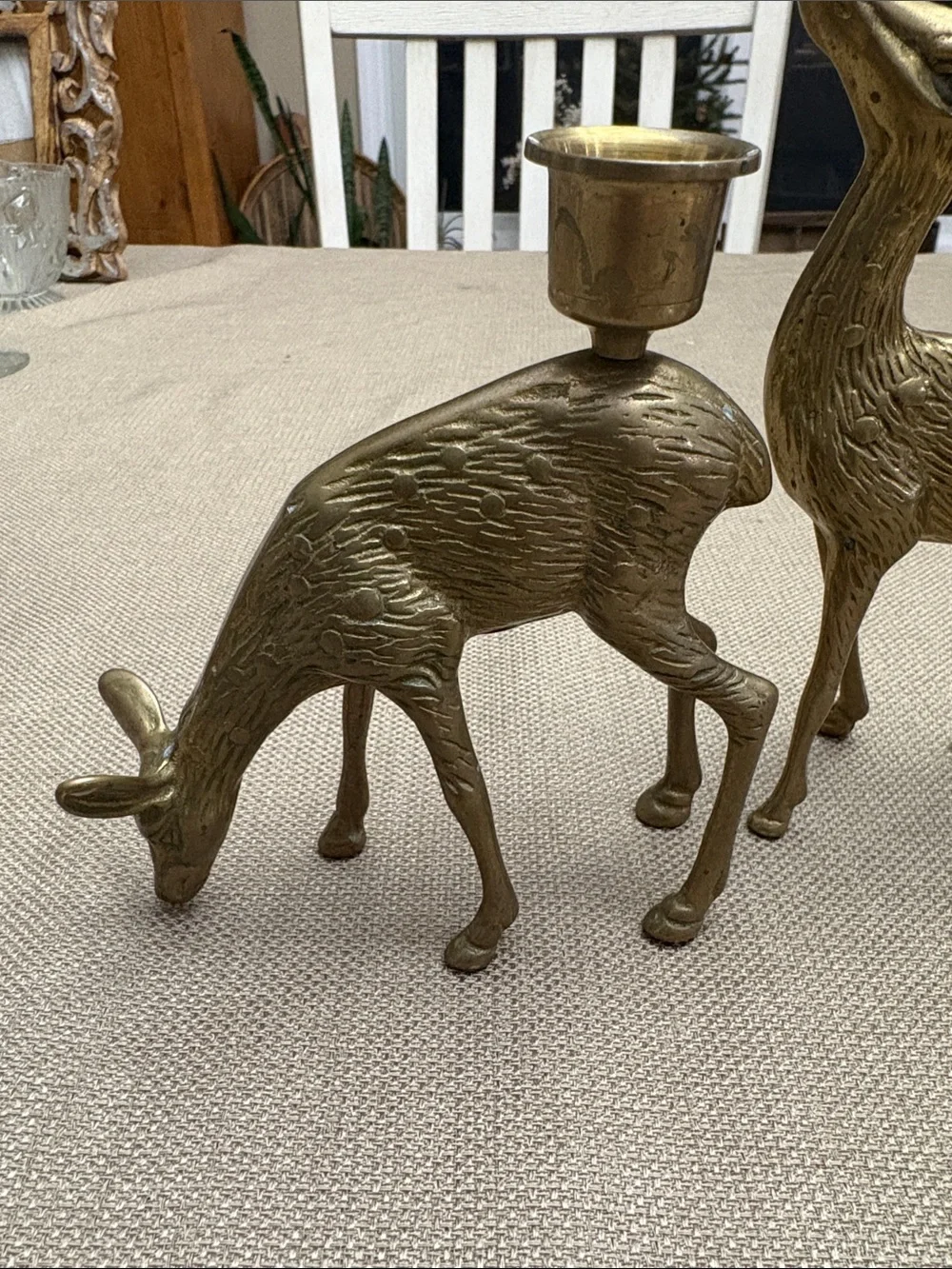 2 Brass Reindeer Taper Candlestick Candle Holders MCM vintage